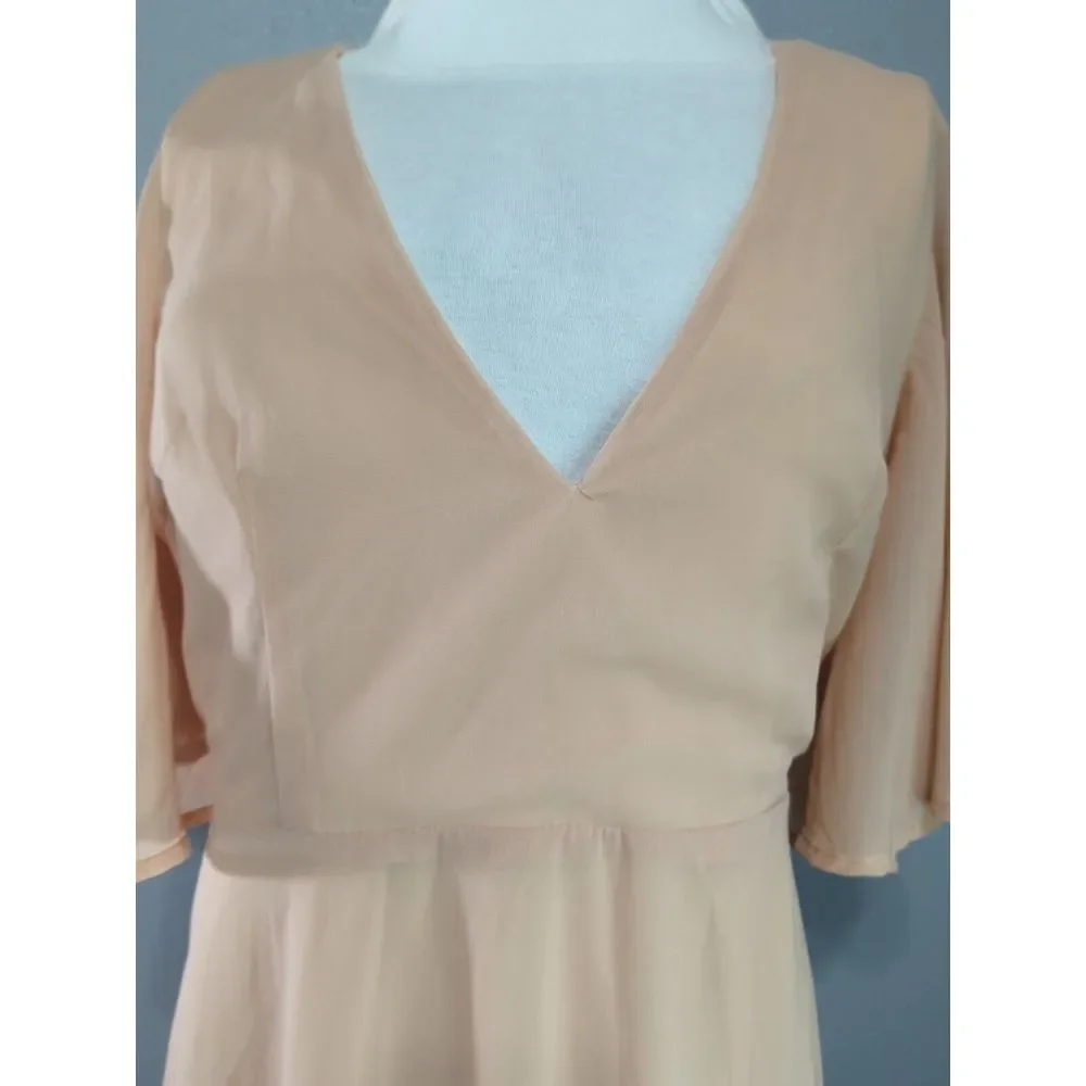Boohoo Angel‎ Sleeve Midi Skater Dress Blush Pink V-Neck CM03901 Size 10 NWT 475